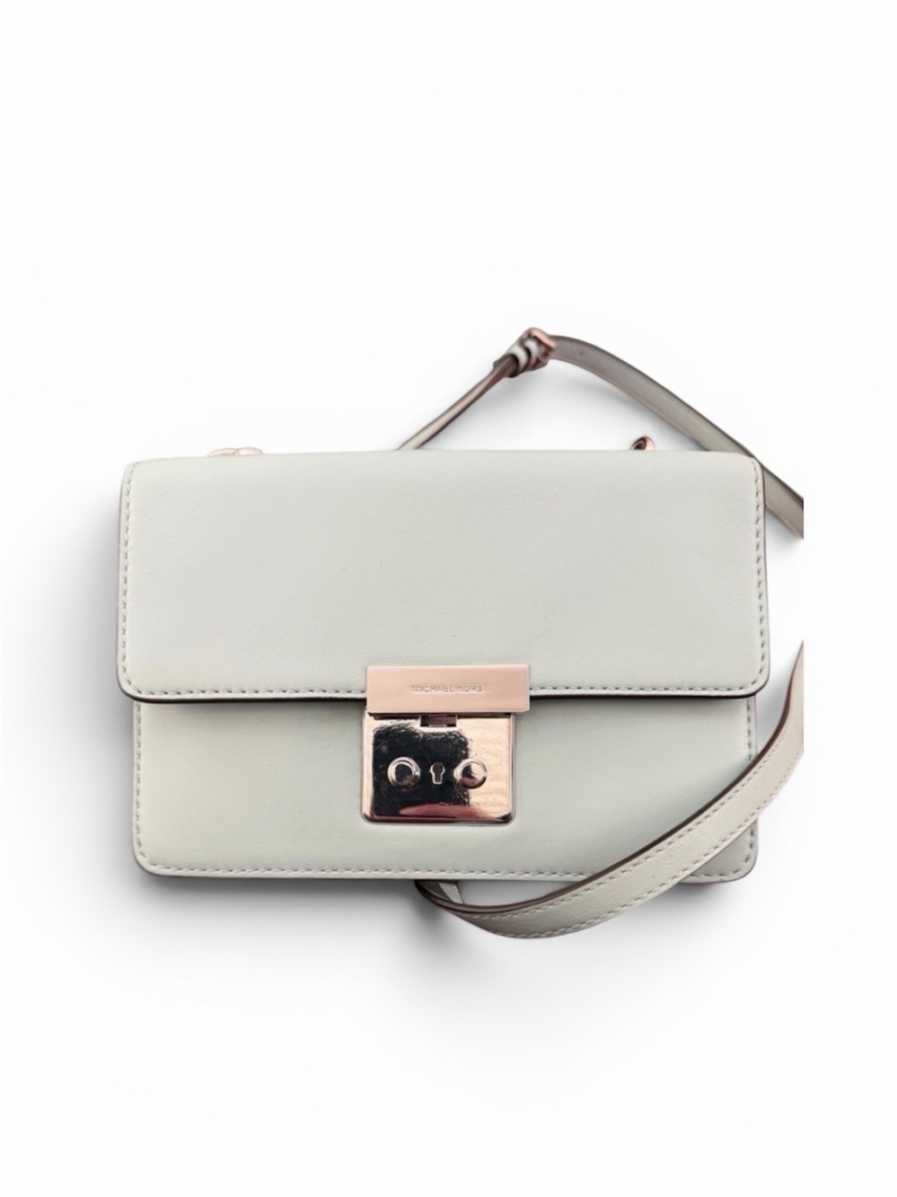 Michael Kors Pastel Blue Leather Crossbody • Silver Turn‑Lock Closure
